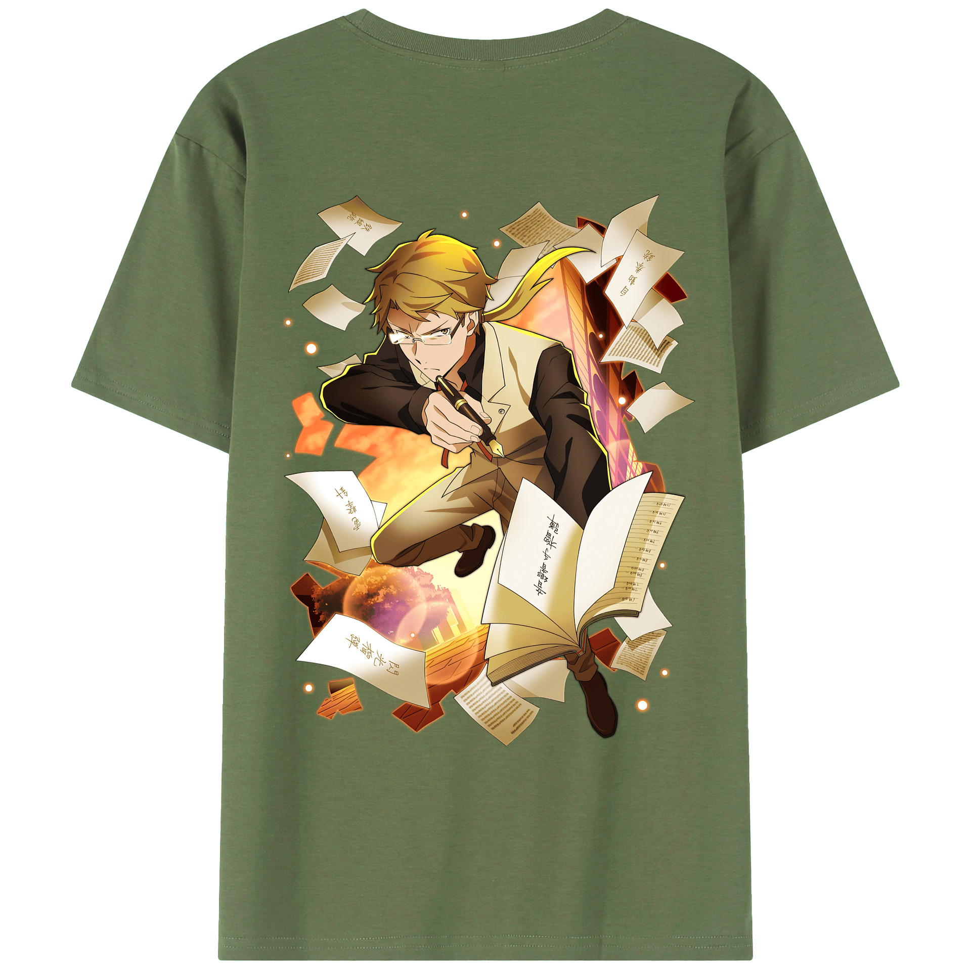 （画像用） 文豪ストレイドッグス Bungo Stray Dogs 綿100％ メンズ半袖Tシャツ（バックプリント） 通気性